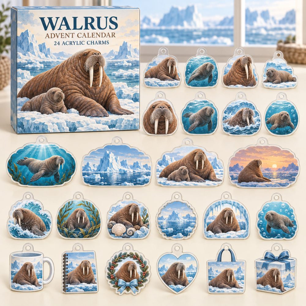 Walrus 24-Day Holiday Advent Calendar — 24 Collectible Acrylic Arctic Charms, Cute Countdown Gift For Sea Mammal Lovers