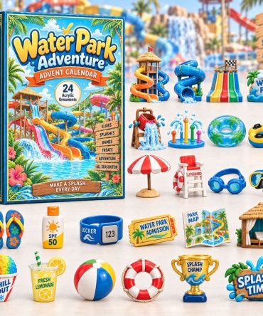 Water Park Holiday Countdown 2026 - 24 Splashy Acrylic Charms For Kids, Reusable Summer-Themed Advent Gift & Decor