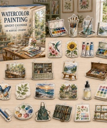 24-Day Watercolor Art Charm Advent — Acrylic Mini Paint & Brush Charms Set, Delicate Artistic Gift For Watercolorists & Creatives