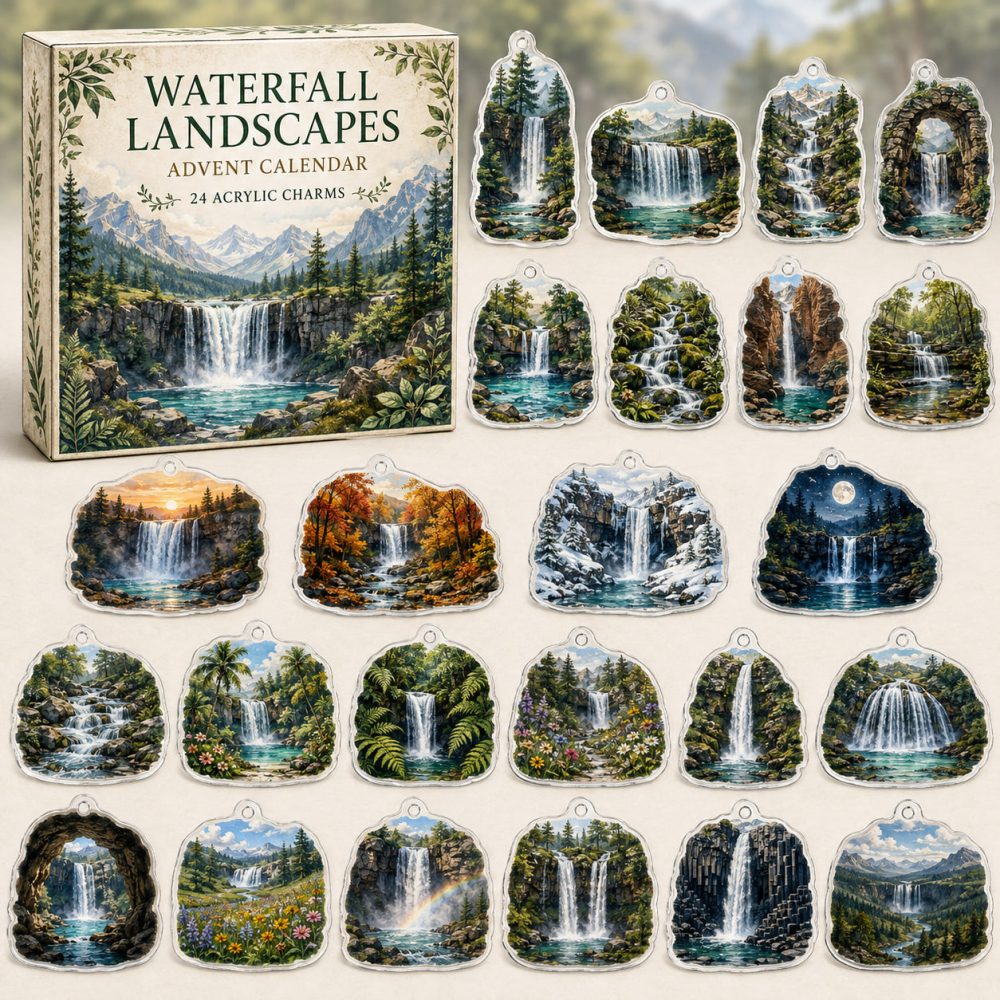 24-Day Waterfall Charm Countdown - Scenic Acrylic Landscape Advent Calendar With Miniature Nature Ornaments For Gift Giving
