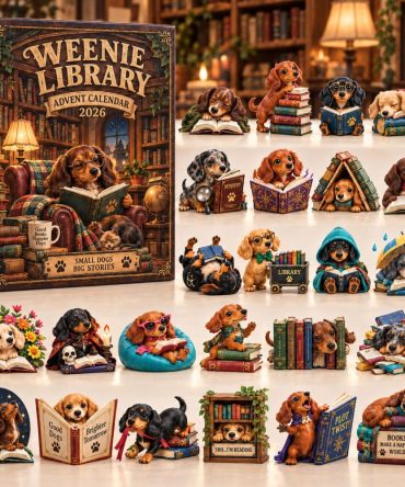 Booklover Weenie Library 24-Day Countdown Calendar 2026 – Acrylic Book Charms, Mini Library Advent, Gift For Readers & Dachshund Fans