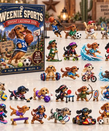 Sports Fan Weenie 24-Day Holiday Countdown Calendar 2026 – Acrylic Sports Charms, Mini Game-Day Icons, Gift For Dachshund Fans