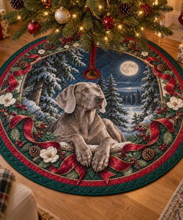 Refined Quilted Holiday Tree Skirt With Weimaraner Motif — Stylish, Long-Lasting Christmas Decor, Non-Slip & Machine-Washable