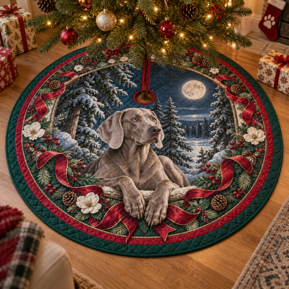 Refined Quilted Holiday Tree Skirt With Weimaraner Motif — Stylish, Long-Lasting Christmas Decor, Non-Slip & Machine-Washable