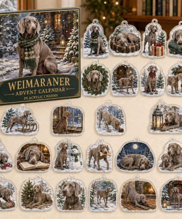 Weimaraner Holiday Countdown Box — 24 Stylish Acrylic Dog Charms, Premium Advent Gift For Weimaraner Owners & Collectors