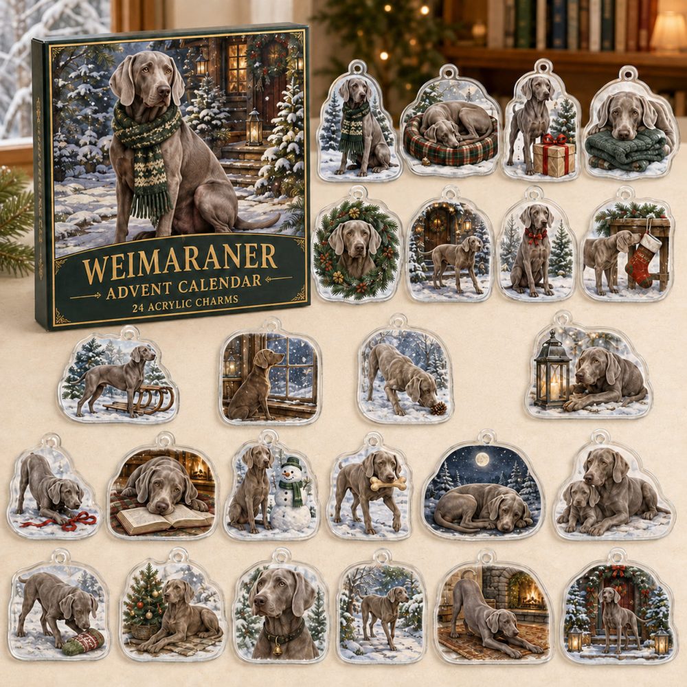 Weimaraner Holiday Countdown Box — 24 Stylish Acrylic Dog Charms, Premium Advent Gift For Weimaraner Owners & Collectors
