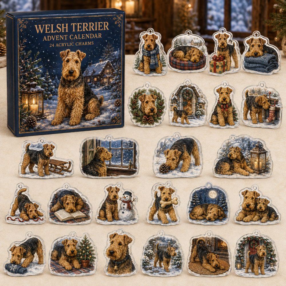 Welsh Terrier Acrylic Charm Advent Calendar — 24 Holiday Dog Charms , Christmas Countdown Gift For Welsh Terrier Fans