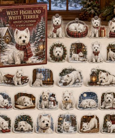 Westie Holiday Countdown Calendar - 24 Acrylic West Highland Terrier Charms, Festive Keepsake Gift Box