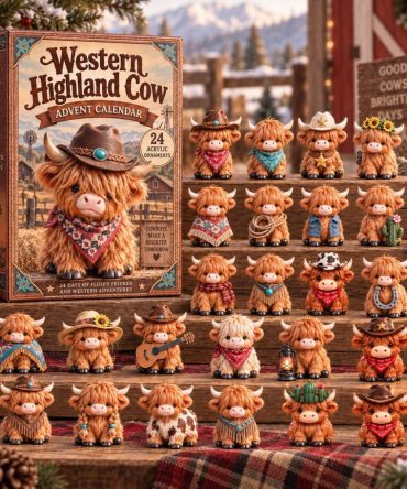 Rustic Highland Cow Advent Calendar 2026 - 24-Day Western Farm Countdown With Acrylic Charms, Perfect Holiday Gift