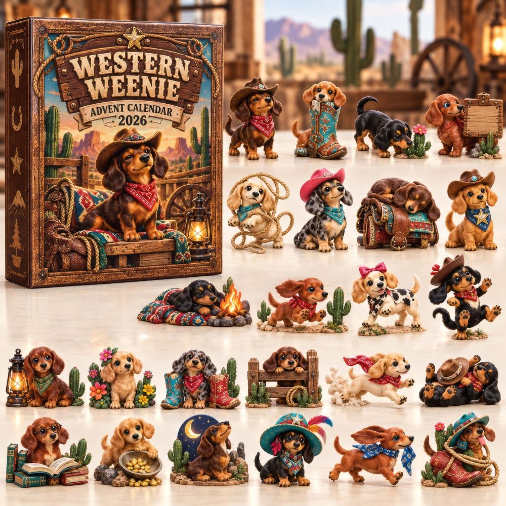 Western Dog Lover 24-Day Countdown Calendar 2026 – Acrylic Cowboy Charms, Rustic Ranch Advent Gift For Pet & Country Fans