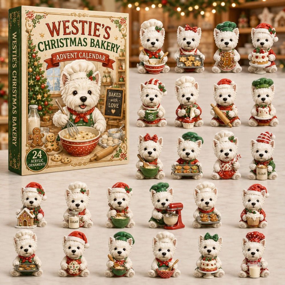 Westie Christmas Bakery Advent 2026 — 24-Day Acrylic Charm Countdown With Festive Bakery Dog Illustrations, Holiday Gift