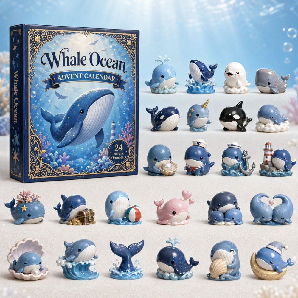 Whale Ocean 2026 24-Day Acrylic Charm Reveal — Marine Life Countdown Calendar & Collectible Beach-Themed Gift