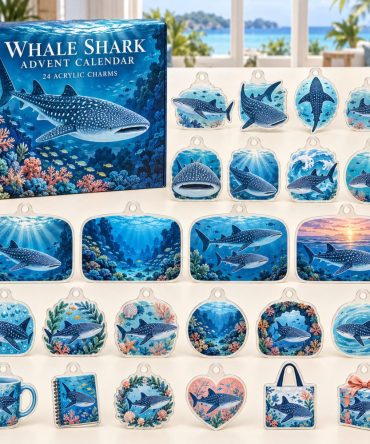 Whale Shark 24-Day Holiday Advent Calendar — 24 Collectible Acrylic Ocean Charms, Giant Shark-Themed Countdown Gift