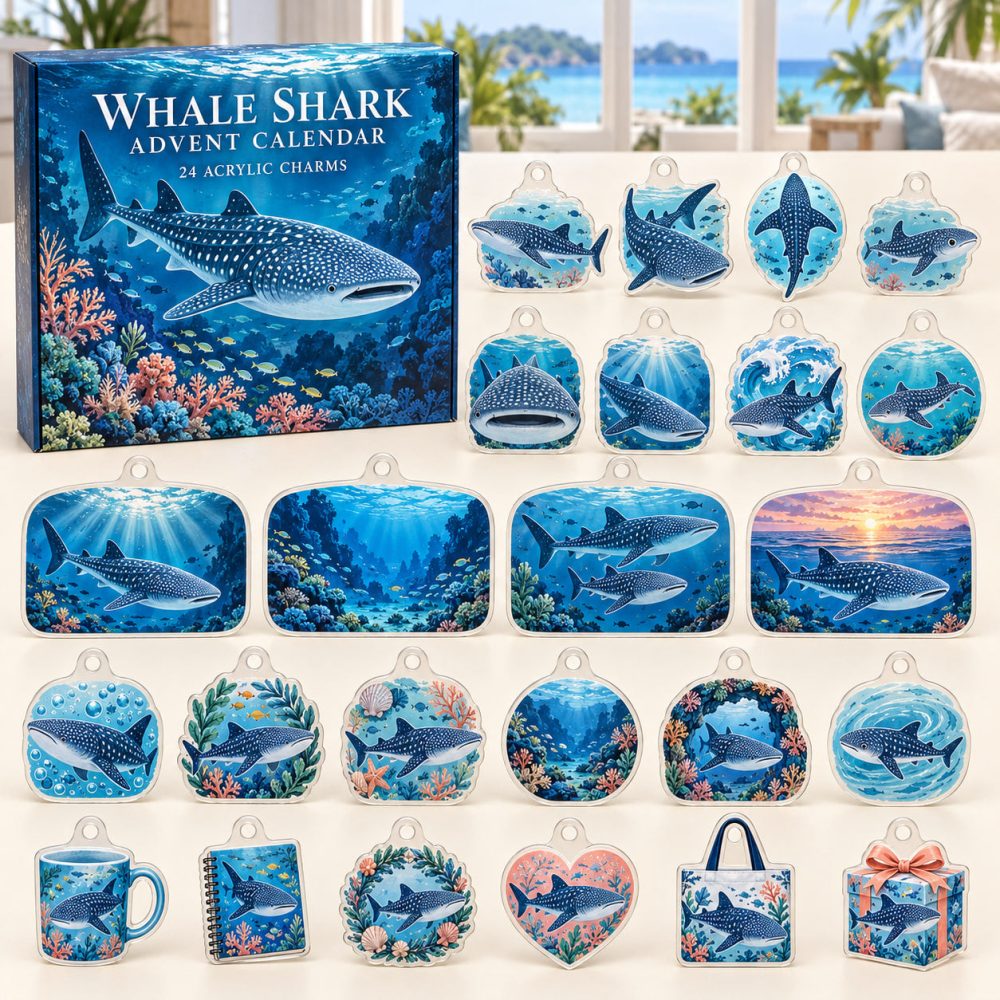 Whale Shark 24-Day Holiday Advent Calendar — 24 Collectible Acrylic Ocean Charms, Giant Shark-Themed Countdown Gift