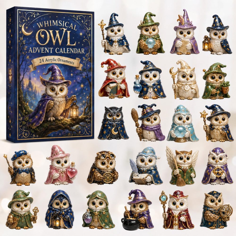 Whimsical Owl Wizard 2026 Advent — 24-Day Enchanted Countdown With Acrylic Charms, Magical Fall Decor & Gift For Kids