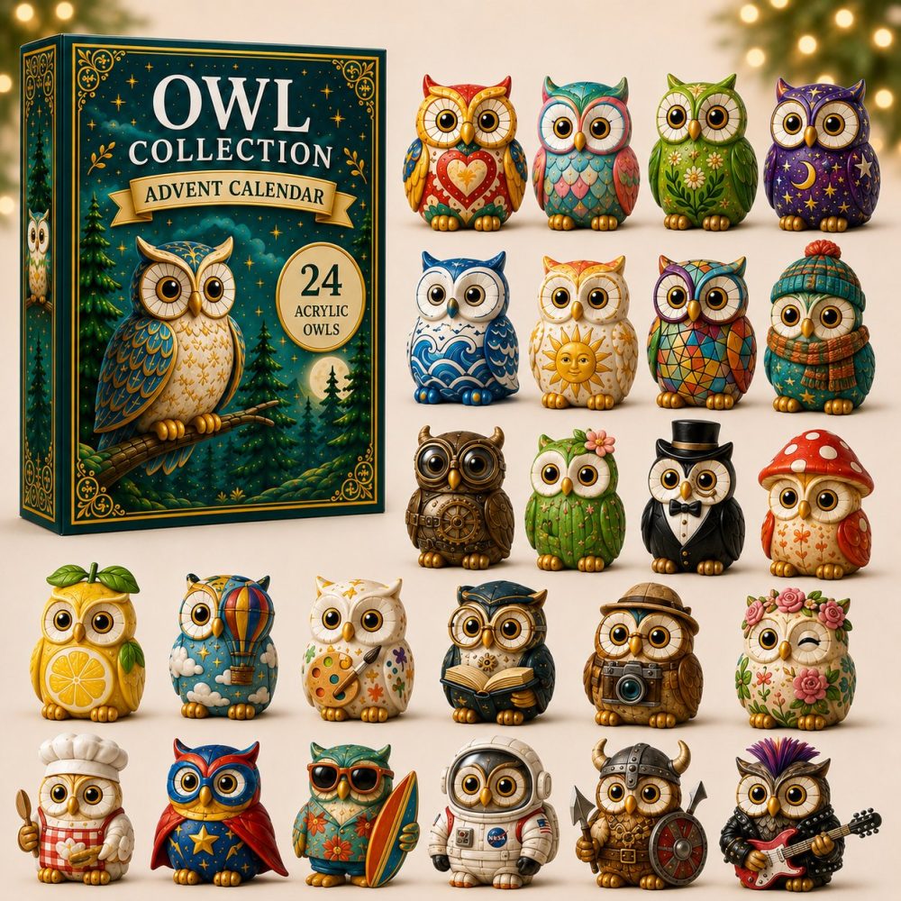 Whimsical Owls 2026 24-Day Acrylic Charm Countdown — Playful Owl Collection Calendar For Collectors & Kids