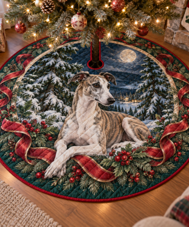 Sleek Quilted Holiday Tree Skirt With Whippet Silhouette — Lightweight, Modern Christmas Decor, Slip-Resistant & Machine-Washable