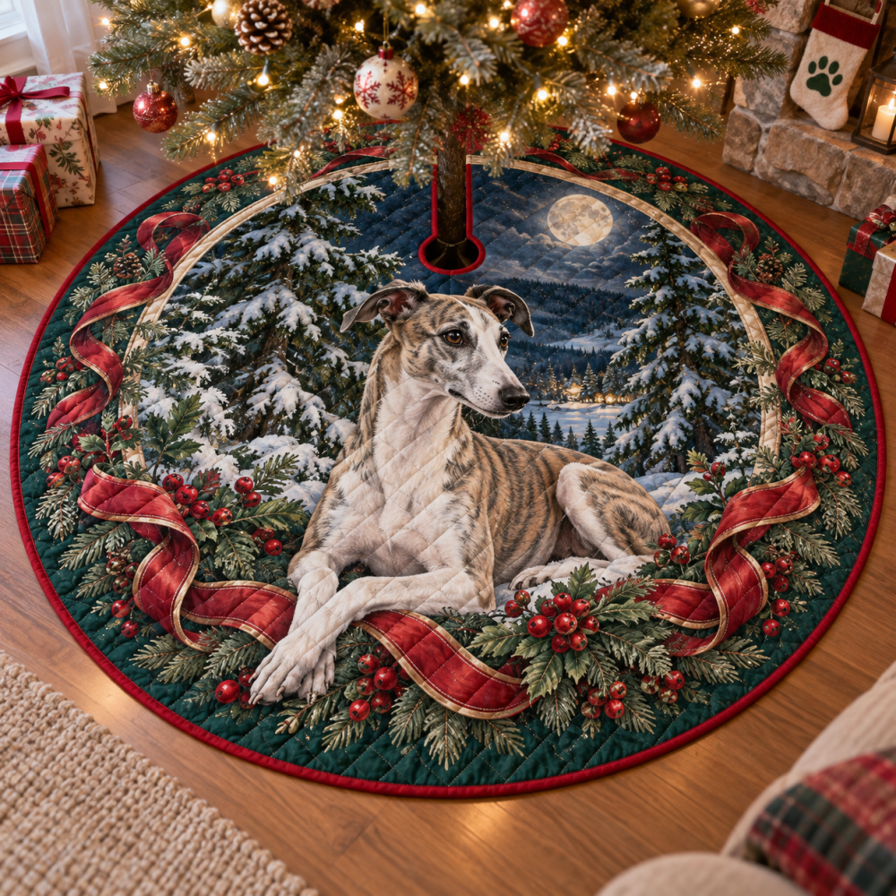 Sleek Quilted Holiday Tree Skirt With Whippet Silhouette — Lightweight, Modern Christmas Decor, Slip-Resistant & Machine-Washable