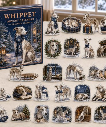 Whippet Holiday Countdown Collection — 24 Sleek Acrylic Dog Charms, Stylish Advent Gift For Whippet Owners & Breed Fans