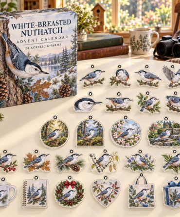 White-Breasted Nuthatch Acrylic Charm Countdown Box — 24 Collectible Advent Ornaments For Birdwatchers & Holiday Decor
