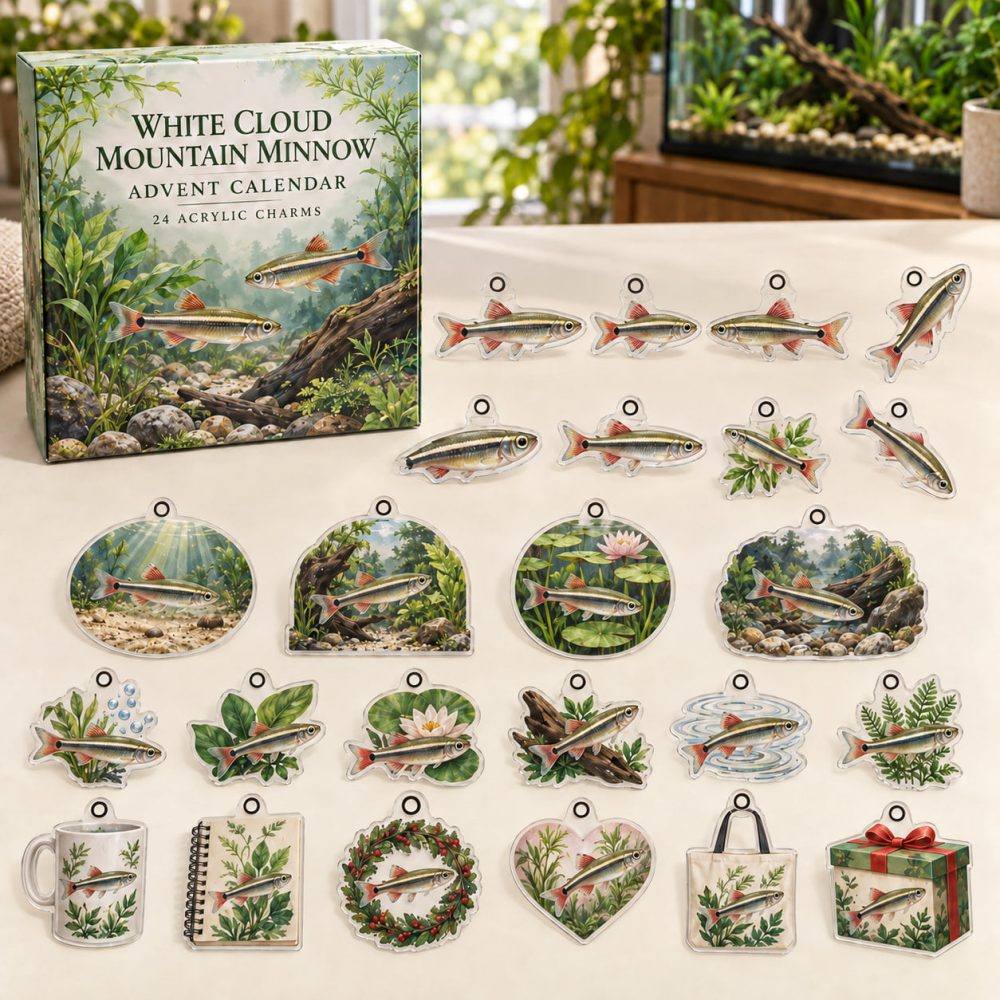 White Cloud Mountain Minnow Countdown — 24 Delicate Acrylic Charms For Aquarists , Cute Holiday Gift & Collectible Set