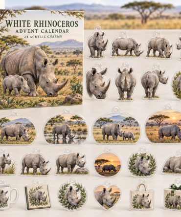 White Rhinoceros Conservation Countdown — 24 Polished Acrylic Rhino Charms, Daily Safari Surprises & Gift For Wildlife Lovers 2026