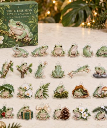 Premium Holiday Countdown Set — 24 Collectible White Tree Frog Acrylic Charms , Gift, Keychains, Stocking Stuffers