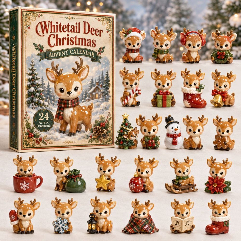 2026 Whitetail Deer Christmas Countdown - 24-Day Festive Advent Calendar With Deer Acrylic Charms, Perfect Holiday Decor & Gift For Outdoorsy Folks