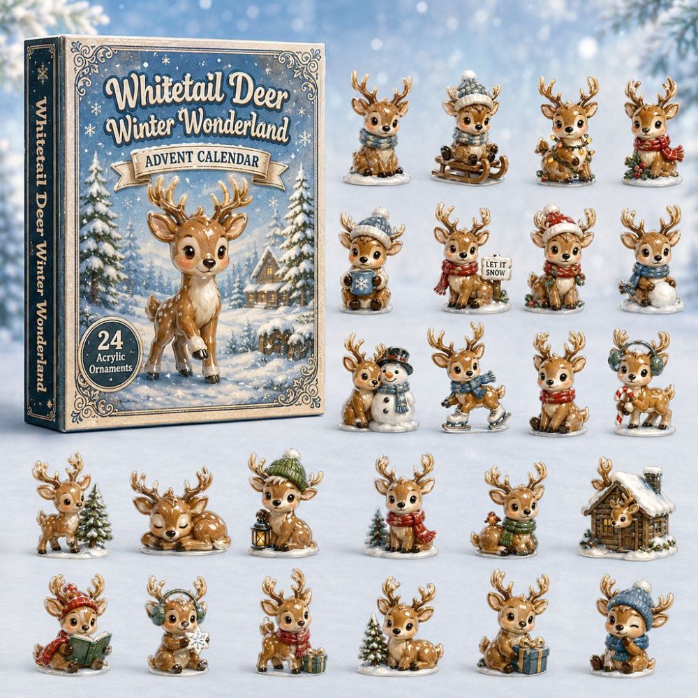 2026 Whitetail Deer Winter Wonderland Countdown — 24 Acrylic Charms Advent, Festive Deer Ornaments & Christmas Gift Idea