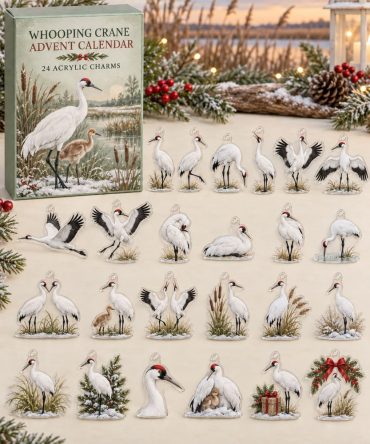 Whooping Crane Advent Calendar - 24 Acrylic Charm Surprises, Birdwatcher Holiday Countdown Gift For Avian Enthusiasts
