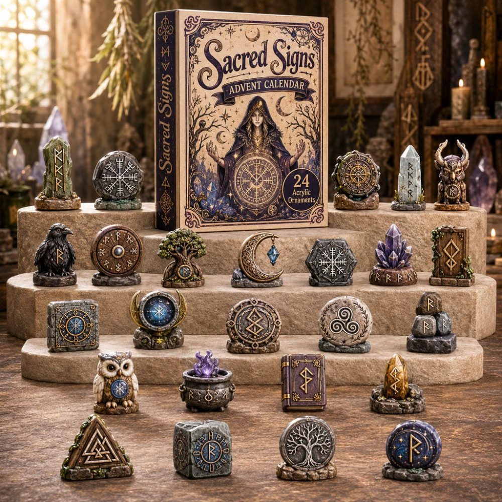 Wiccan Sacred Signs Charm Advent - 24 Acrylic Pagan Symbols Countdown Calendar, Ritual & Spiritual Gift 2026