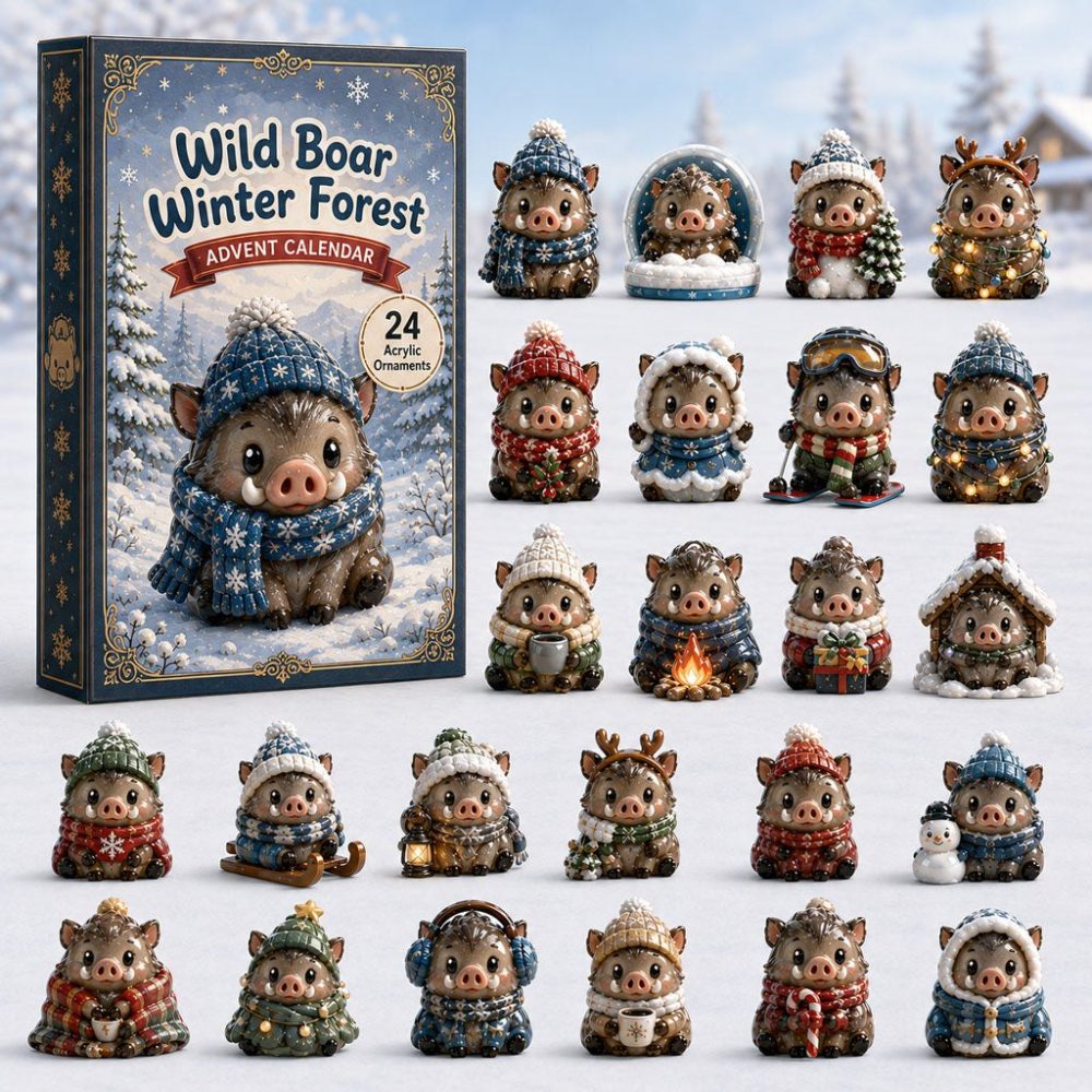 2026 Wild Boar Holiday Countdown Calendar — 24-Day Acrylic Charm Advent, Winter Forest Décor, Gift For Hunters & Nature Fans
