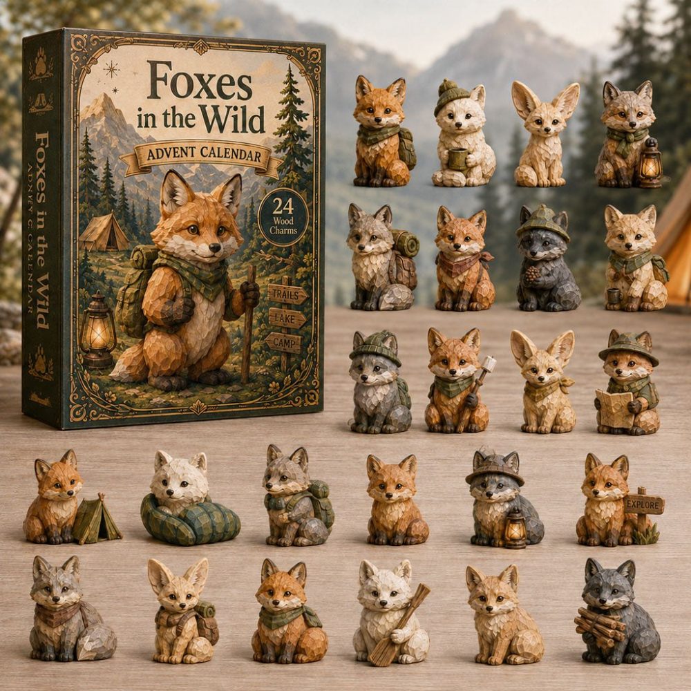 2026 Wild Fox Adventure 24-Day Countdown - Wooden Adventure Fox Charms Advent Calendar, Outdoor-Themed Holiday Gift For Kids