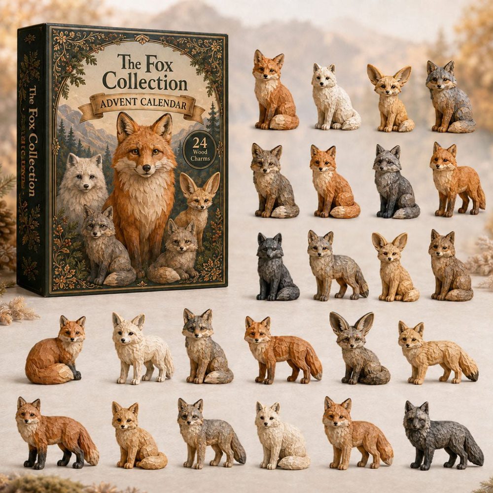 2026 Wild Fox Kingdom 24-Day Holiday Countdown - Handcrafted Wooden Fox Kingdom Charms Advent Set, Collectible Gift