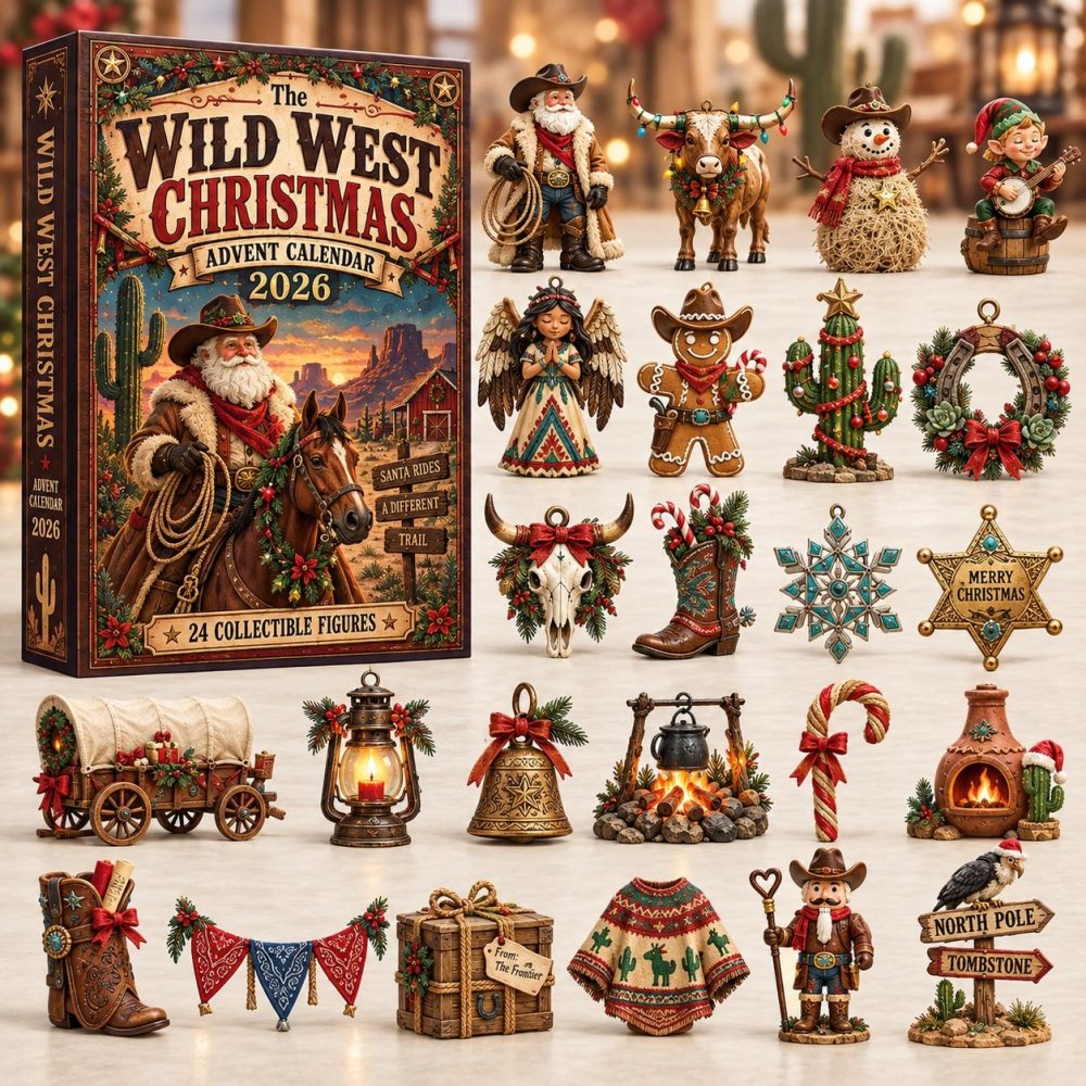 Wild West Christmas 2026 Advent Calendar - 24 Acrylic Charms, Cowboy & Frontier Ornaments For Festive Western Holiday Countdown