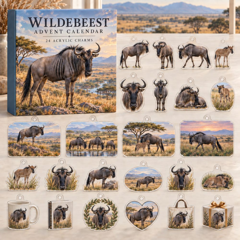 24-Day Wildebeest Holiday Countdown — Safari Acrylic Charm Advent, Wildebeest Collectible Set For Kids & Nature Lovers