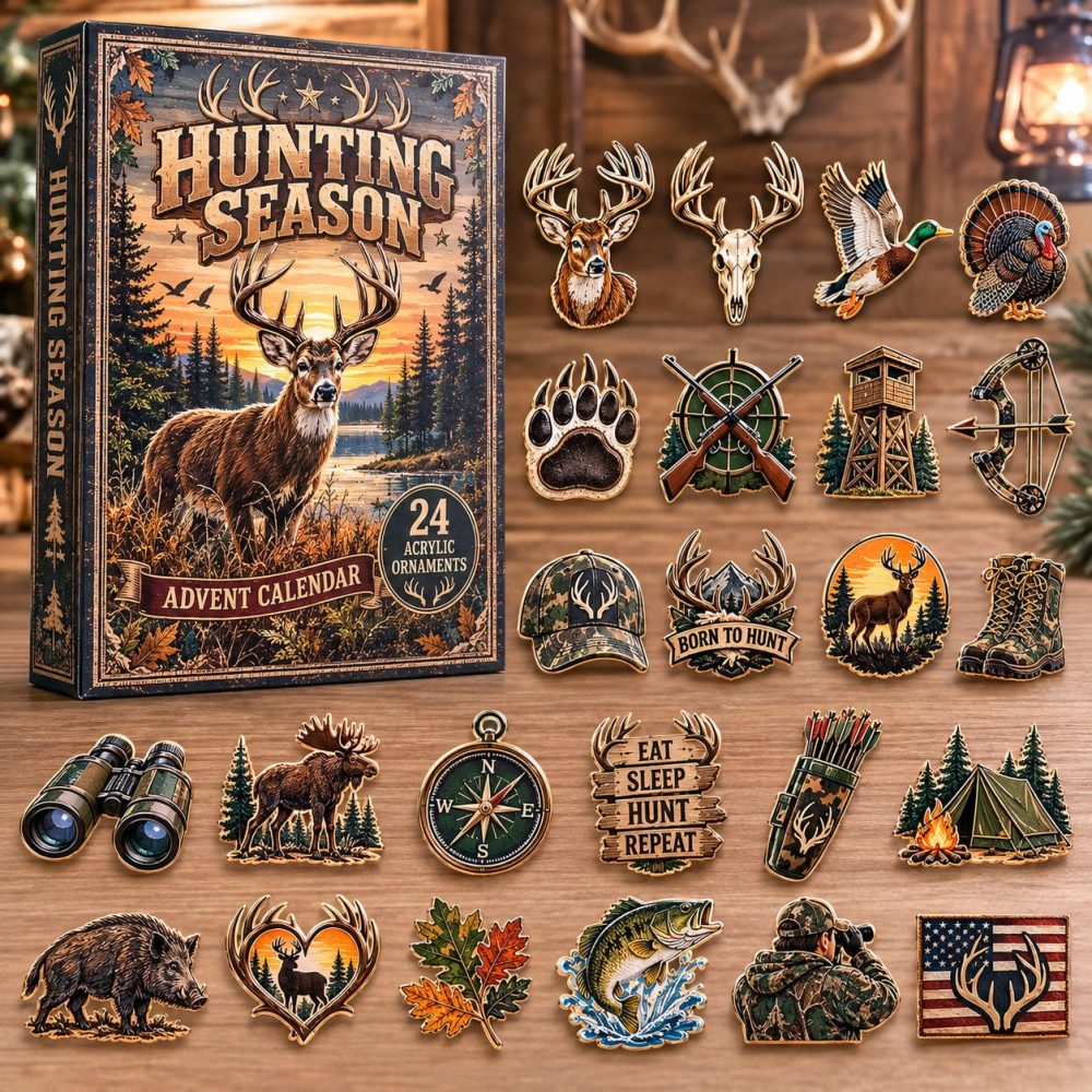 Wilderness Hunt Season 2026 24-Day Acrylic Charm Reveal — Rustic Outdoor Themed Gift Calendar For Hunters & Collectors