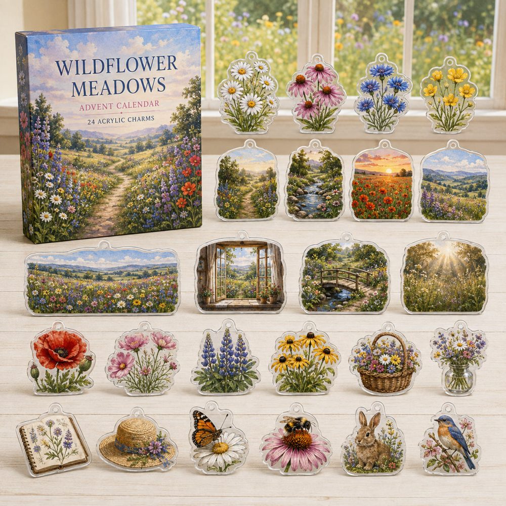 24-Day Wildflower Charm Countdown Advent — Acrylic Floral Charm Set For Nature Lovers, Holiday Gift & Collectible Stocking Stuffer