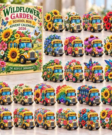 2026 Wildflower School Bus Advent Calendar — 24-Day Floral Countdown With 24 Acrylic Charms, Charming Kids & Teacher Gift