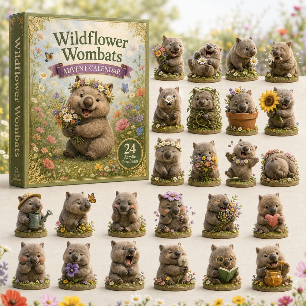Wildflower Wombats Floral Advent Calendar — 24 Botanical Acrylic Charms, Whimsical Countdown Gift For Nature Lovers 2026