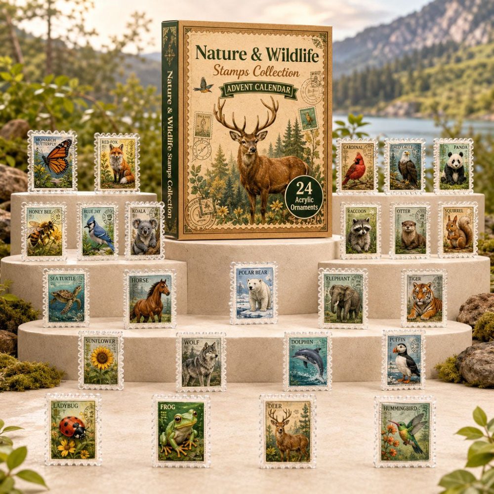 Wildlife Stamps Collection Countdown 2026 — 24-Day Advent With Acrylic Wildlife Stamp Charms, Nature Lover Collector Gift
