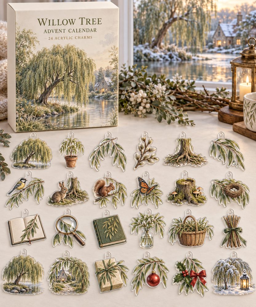 Graceful Willow Tree Holiday Advent Calendar - 24 Botanical Acrylic Charms, Reusable Keepsake Countdown For Nature Lovers