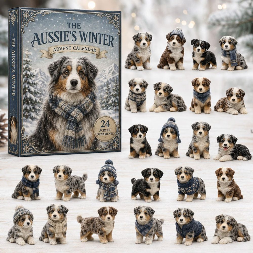 Australian Shepherd Winter Countdown 2026 — 24-Day Acrylic Charm Advent With Playful Aussie Dog Charms, Ideal For Owners