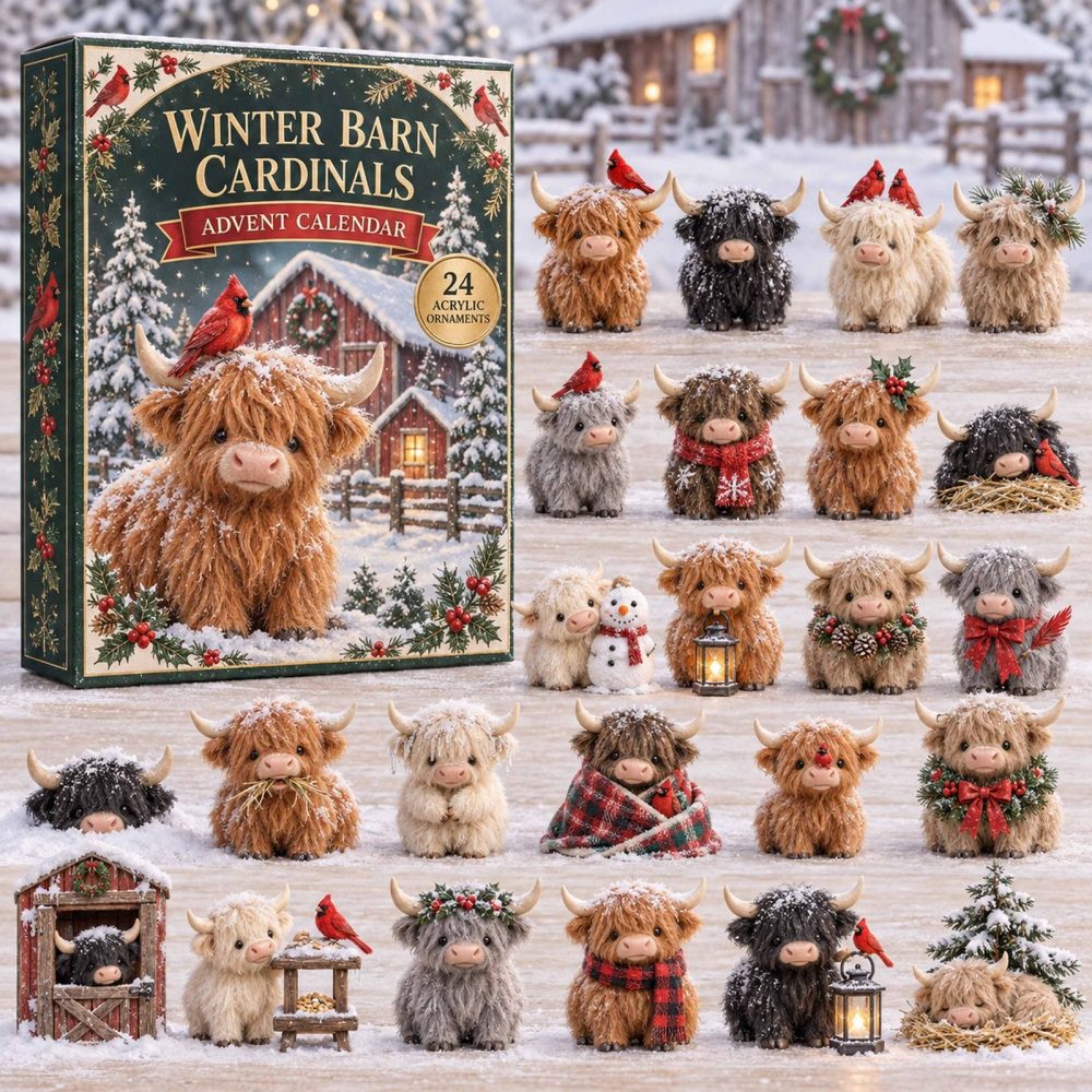 Cozy Winter Barn Cardinals 24-Day Acrylic Charm Countdown — Rustic Christmas Decor & Gift-Ready Holiday Calendar For Bird Lovers