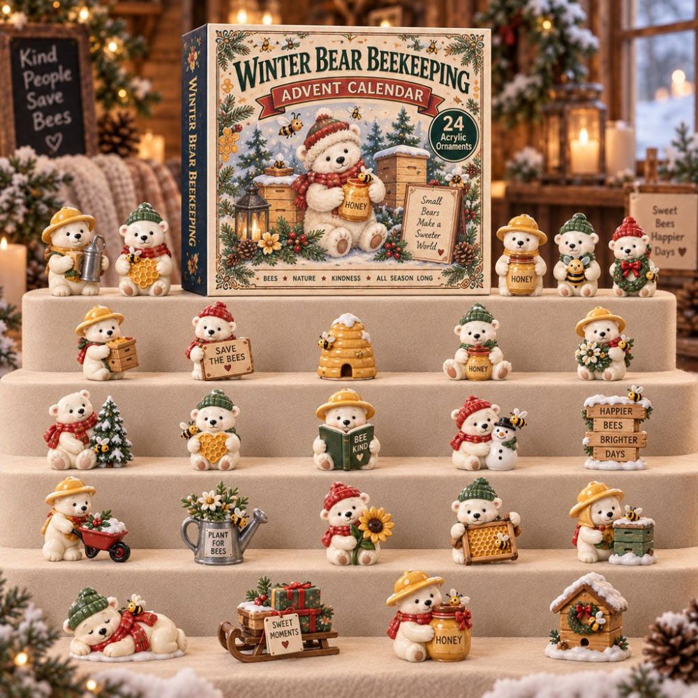 Winter Bear Beekeeping 24-Day Advent Set 2026 — 24 Acrylic Bee & Bear Charms, Charming Countdown For Beekeepers