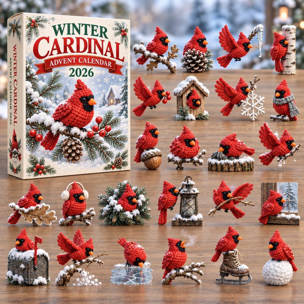 2026 Winter Cardinal Holiday Countdown Calendar — 24 Acrylic Charms, Festive Bird-Themed Gift & Mantel Decor