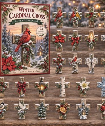 Winter Cardinal Cross 2026 Advent Calendar — 24-Day Christian Holiday Countdown With 24 Acrylic Charms, Nativity-Friendly Decorative Gift