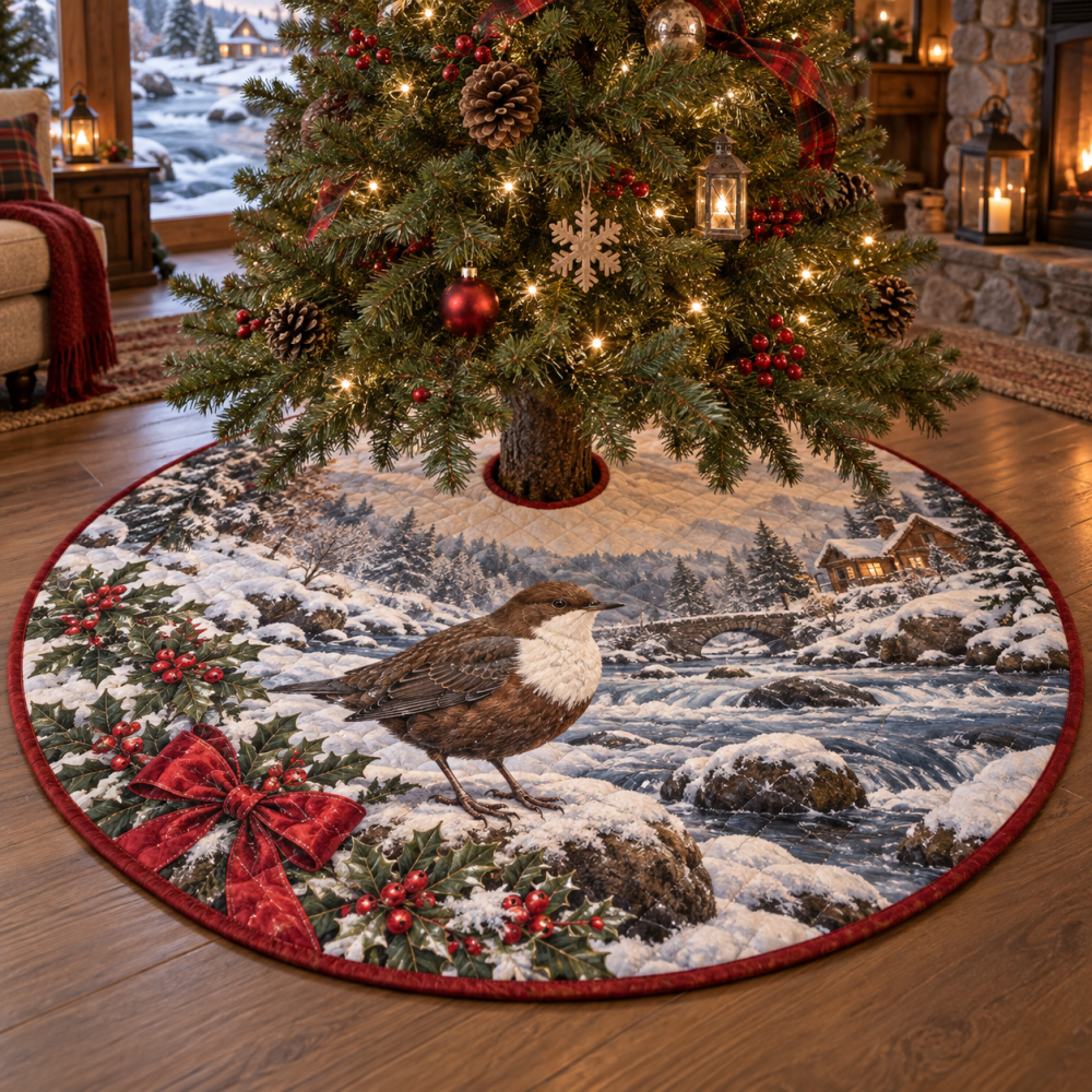 Plush Quilted Tree Skirt With Dipper Motif - Sleek Christmas Tree Base Cover, Modern Holiday Decor & Low-Maintenance Design