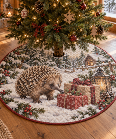 Winter Echidna Quilted Tree Skirt — Unique Textured Holiday Base Cover, Cozy Padded Quilting For Stylish Seasonal Displays & Gift-Ready Presentation