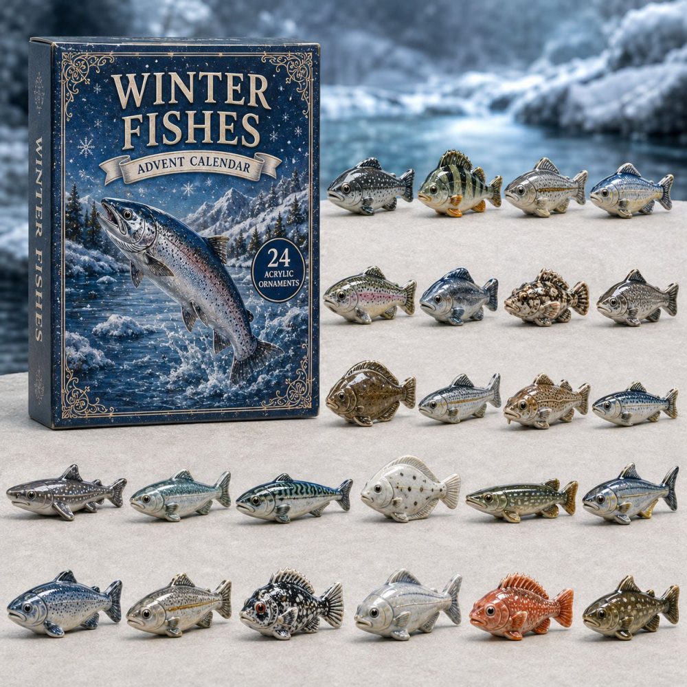 Winter Fished 2026 Advent Calendar — 24-Day Acrylic Charm Countdown With Hand-Painted Fish Charms, Angler Holiday Countdown
